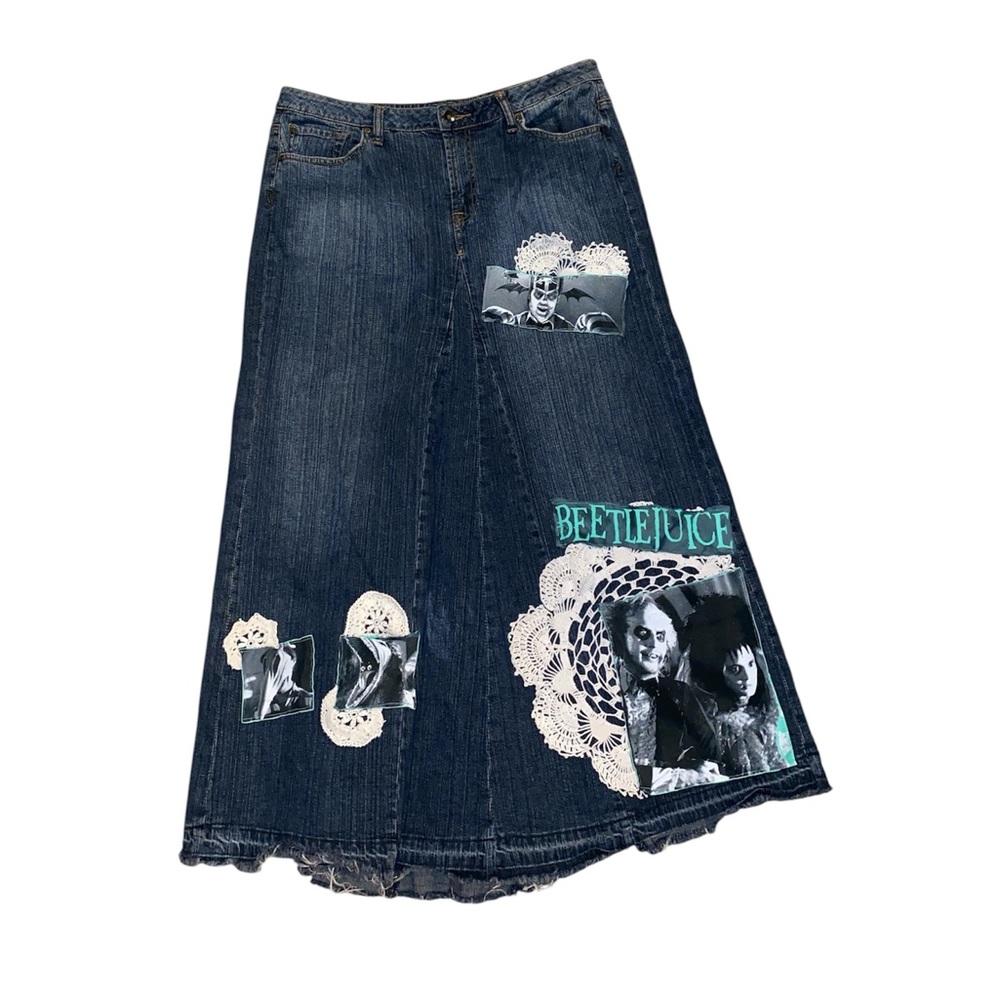 A.N.A. Beetlejuice Denim Skirt Lace Doilies Maxi Halloween DIY Women’s size 12
